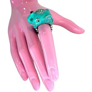 Teal‎ Blue Elephant Ring with Stretch Comfort Band